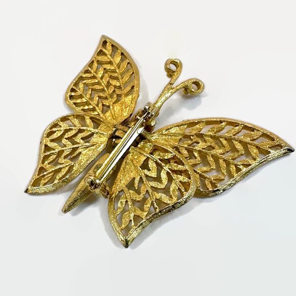 Butterfly Brooch, Articulated, Gold Tone, Vintage Pin, 2" Wide, Insect, Bug - Picture 3 of 4